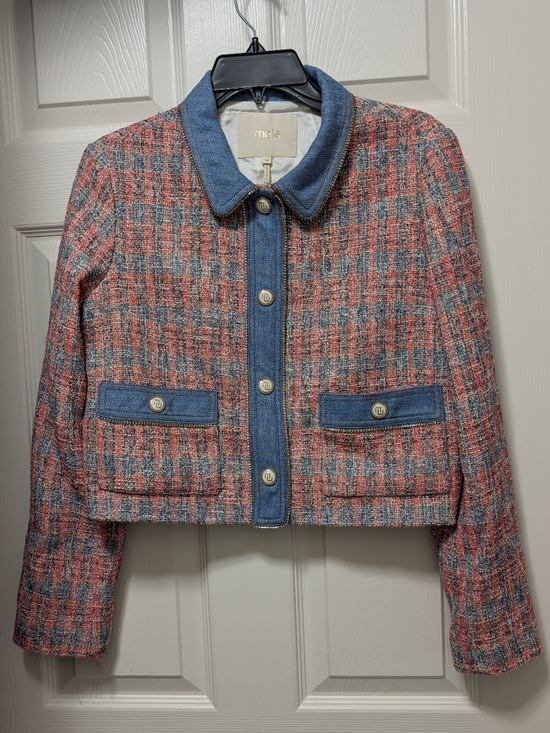 Maje Jackets & Blazers - Maje Venise Tweed Cropped Jacket Pink Blue Size 38 Us 6